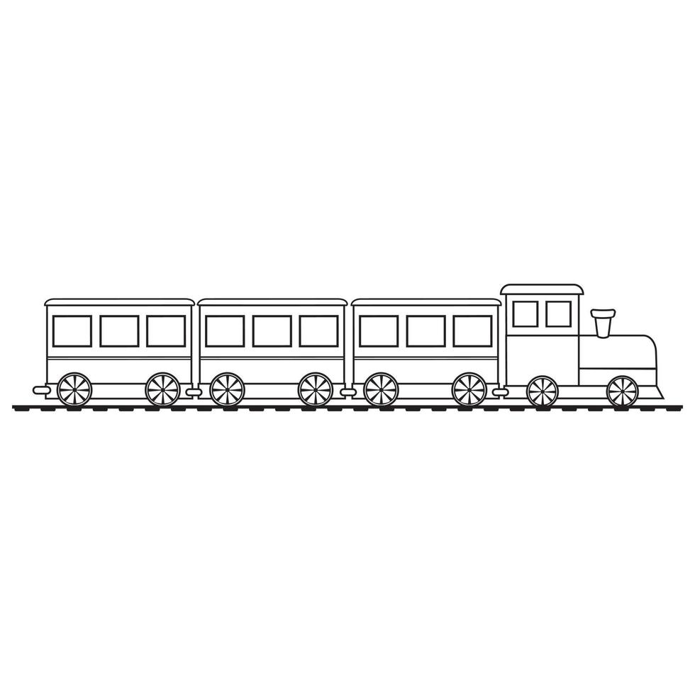Coloring book for kids train, black contour line, vector isolated doodle illustration