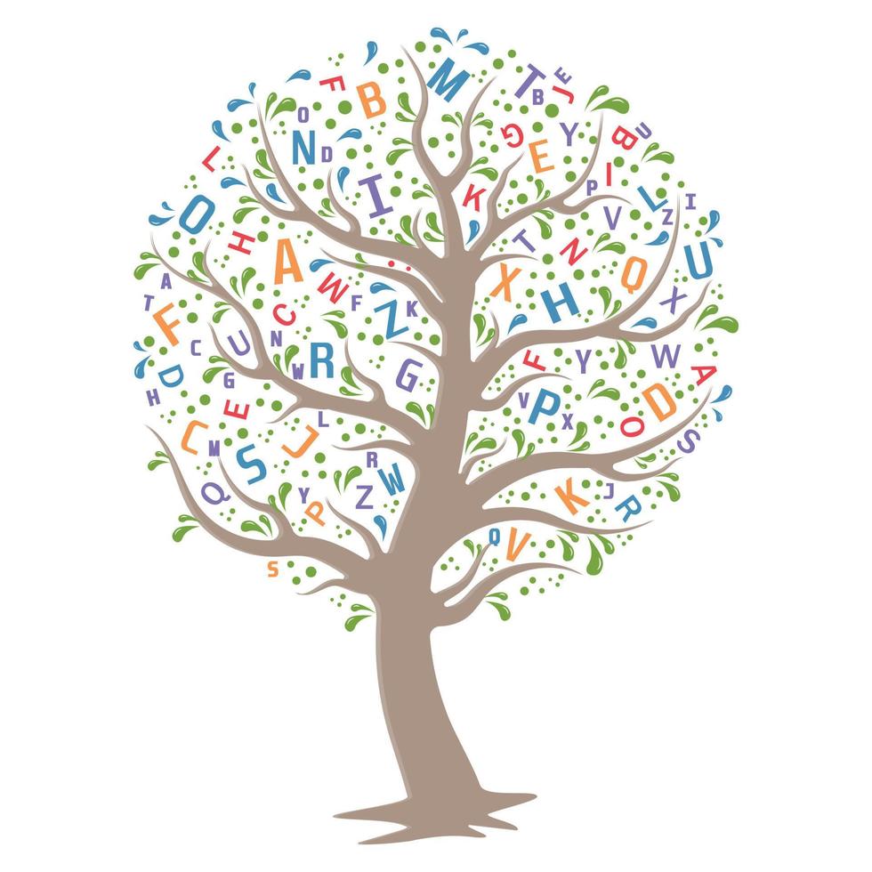 árbol con letras, ilustración vectorial de color, aislado en fondo blanco vector