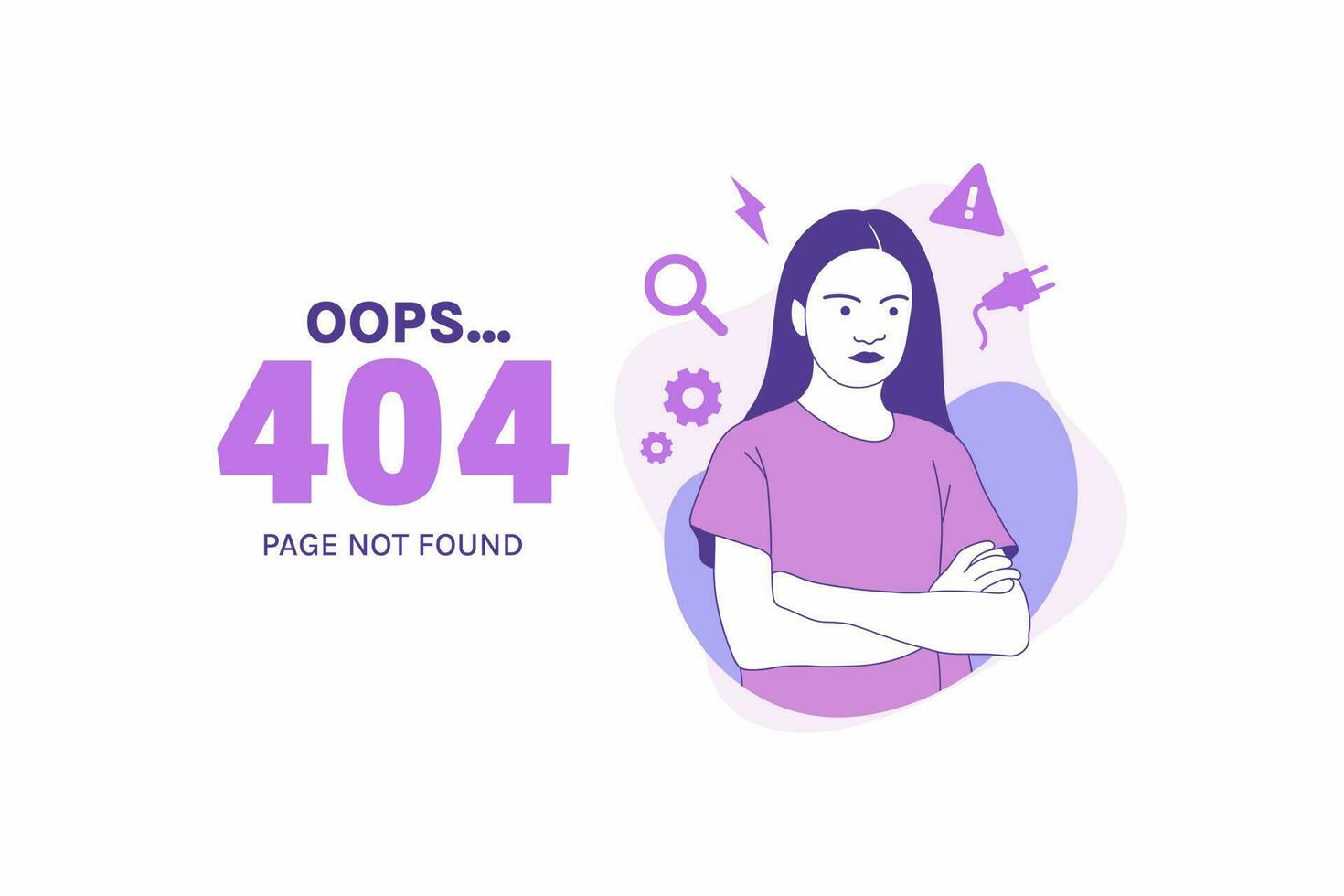 ilustraciones brazos cruzados mujer enojada por oops 404 error concepto de diseño página de inicio vector