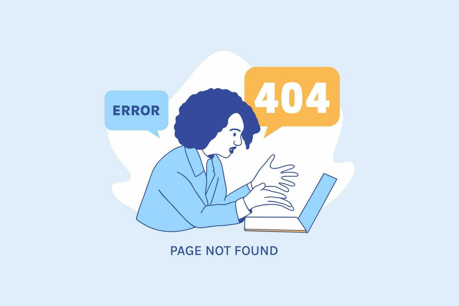 Illustrations Frustrated expression woman for Oops 404 error design concept landing page vector