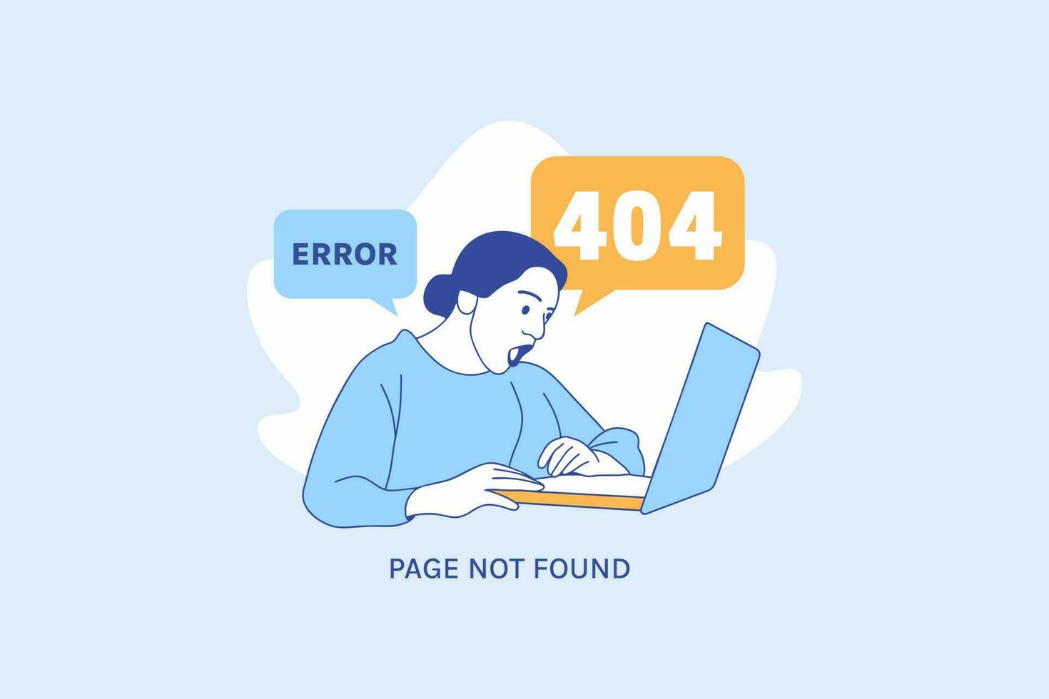 Illustrations Frustrated expression woman for Oops 404 error design concept landing page vector