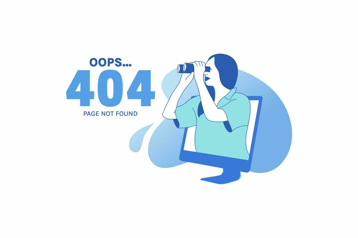 Illustrations Woman using binocular looking internet connections for Oops 404 error design concept landing page vector