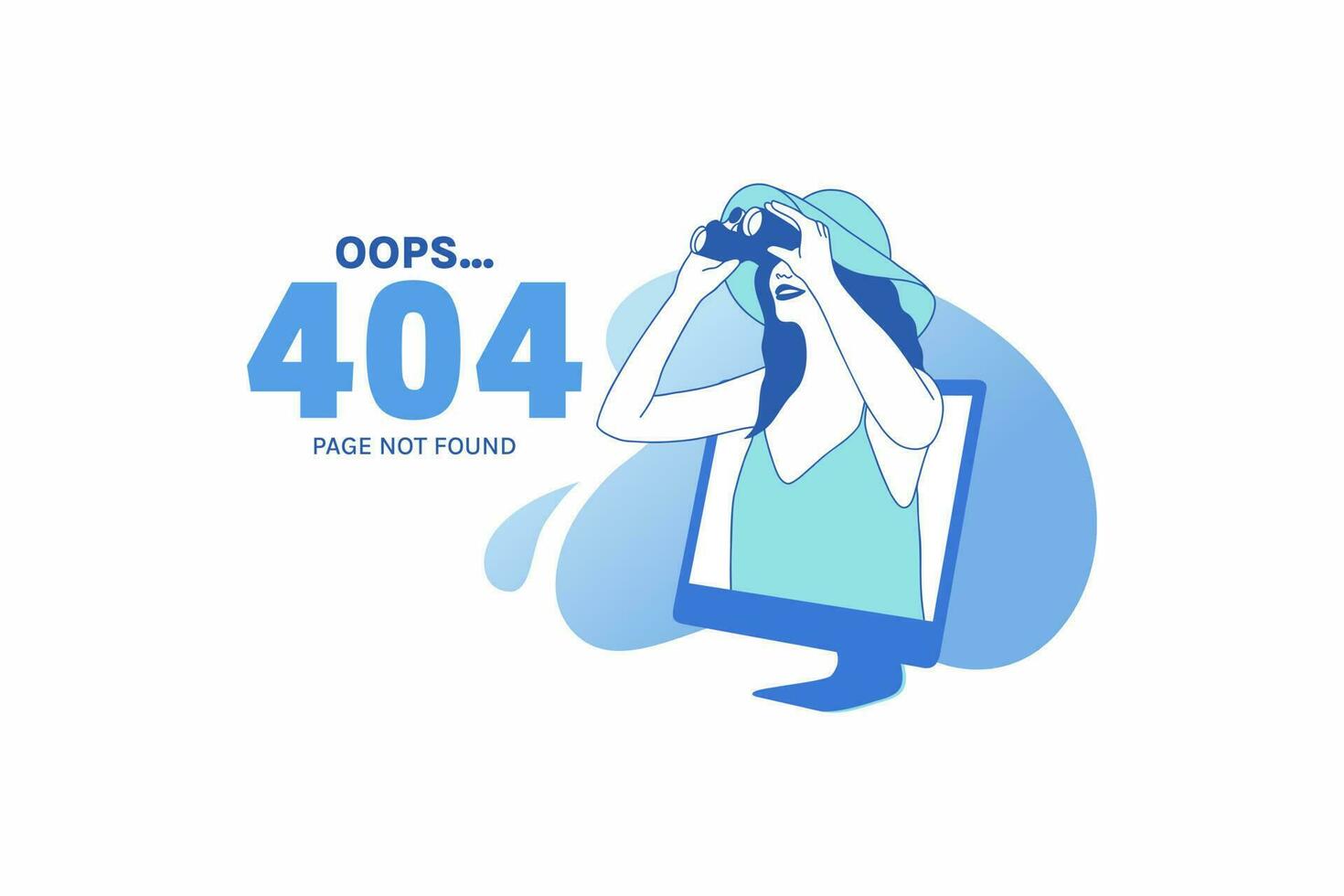 ilustraciones de una mujer que usa conexiones de Internet de aspecto binocular para la página de inicio del concepto de diseño de error 404 de oops vector