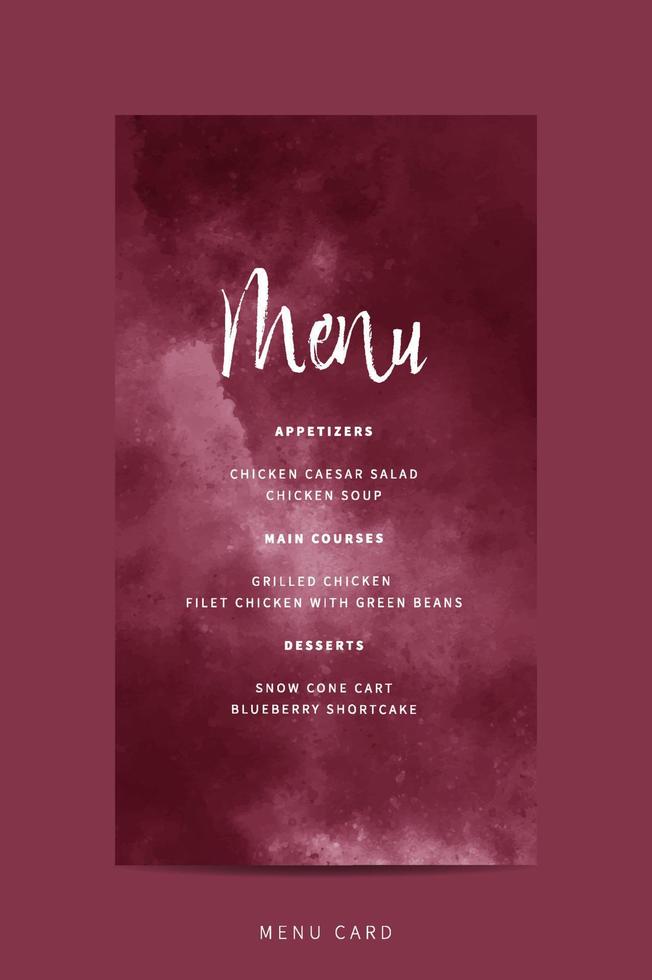Template menu card wedding with abstract watercolor vector