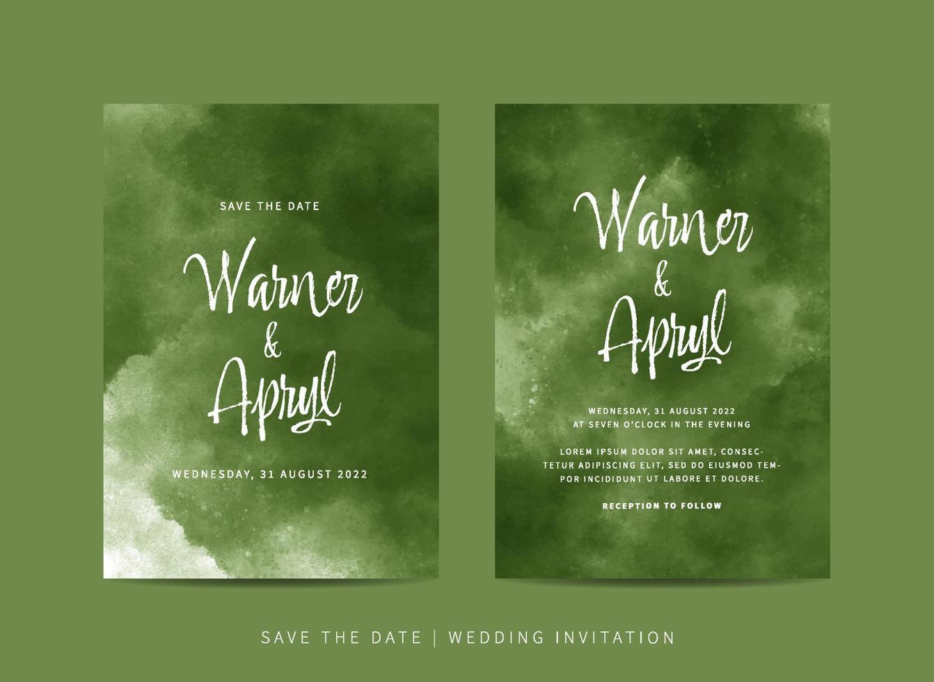 conjunto de plantilla de invitación de boda con acuarela abstracta vector