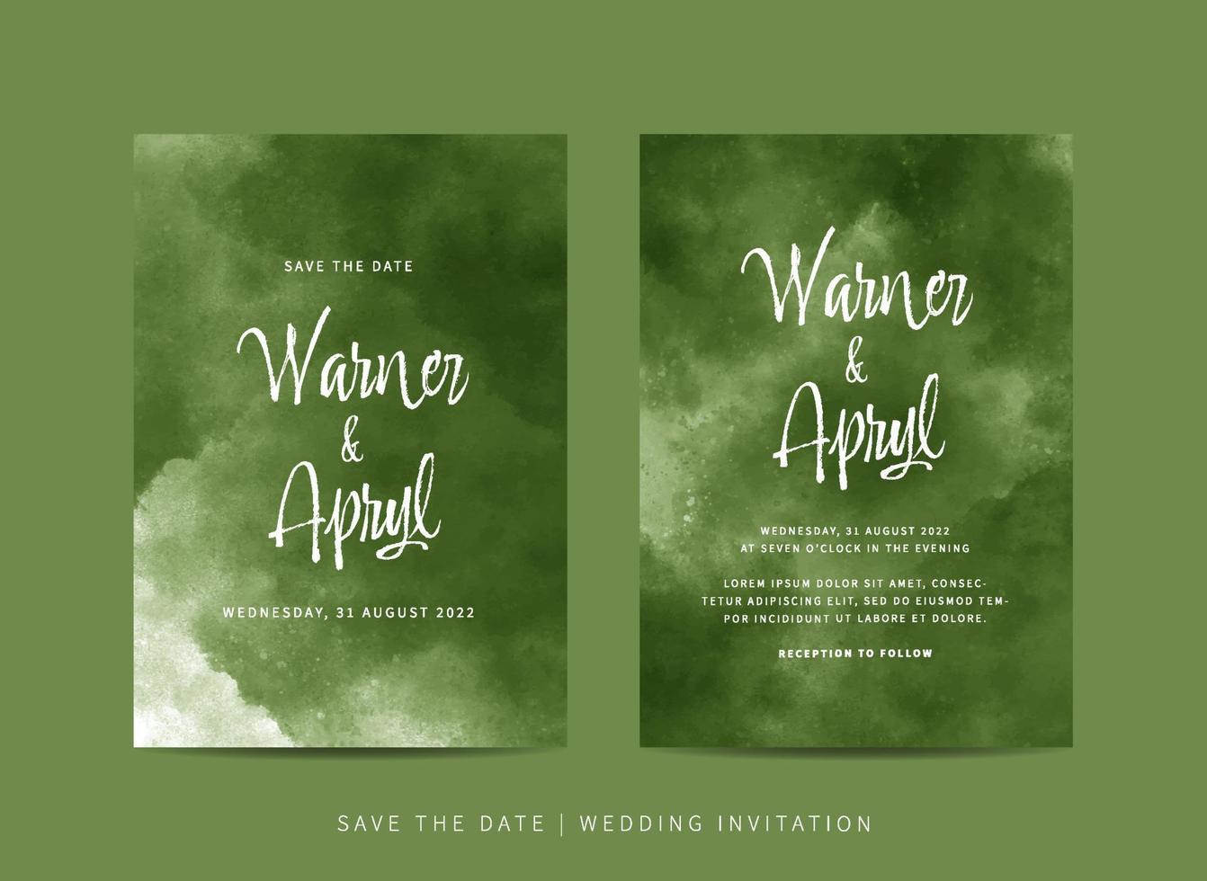 Set of wedding invitation template with abstract watercolor vector