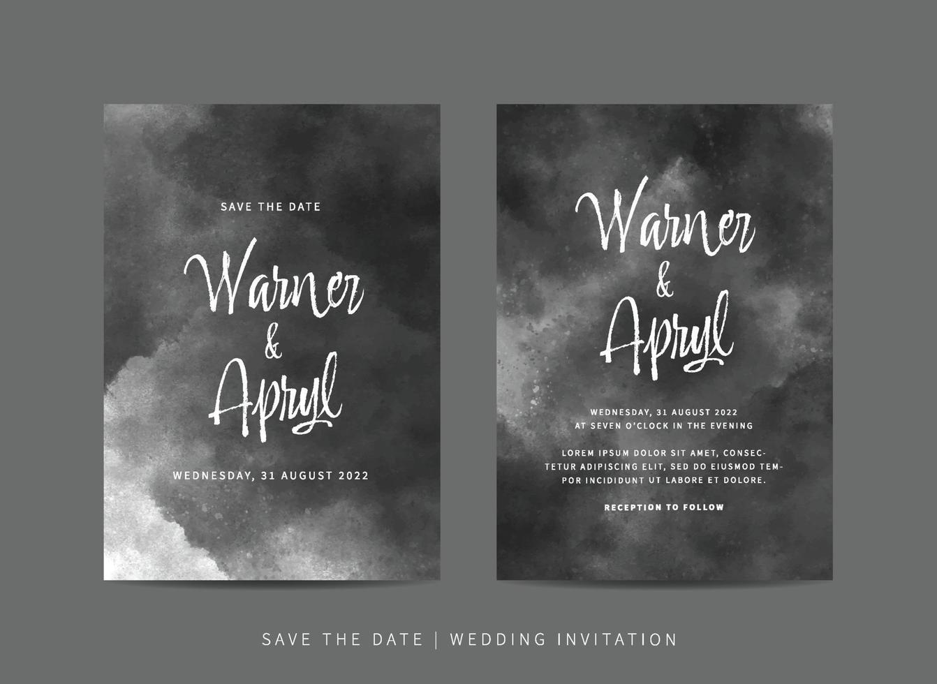 Set of wedding invitation template with abstract watercolor vector