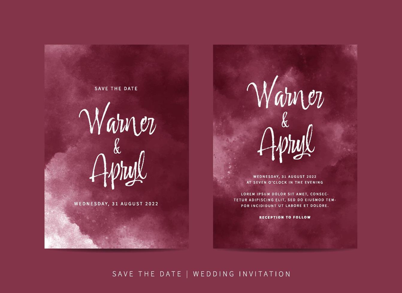 Set of wedding invitation template with abstract watercolor vector