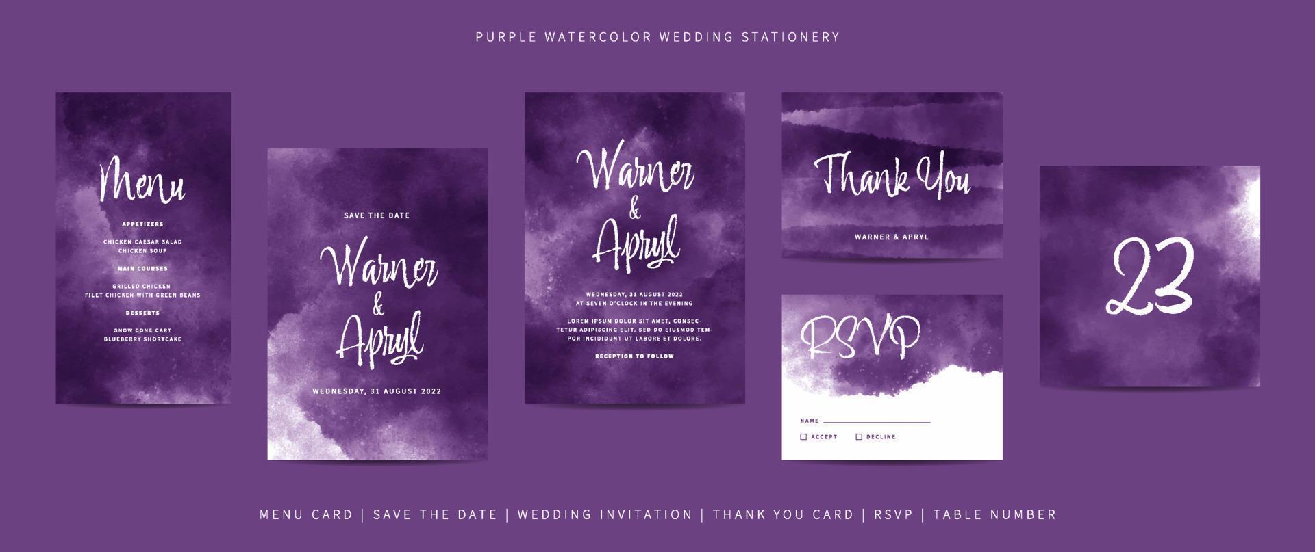 Collection of template wedding stationery with abstract watercolor vector