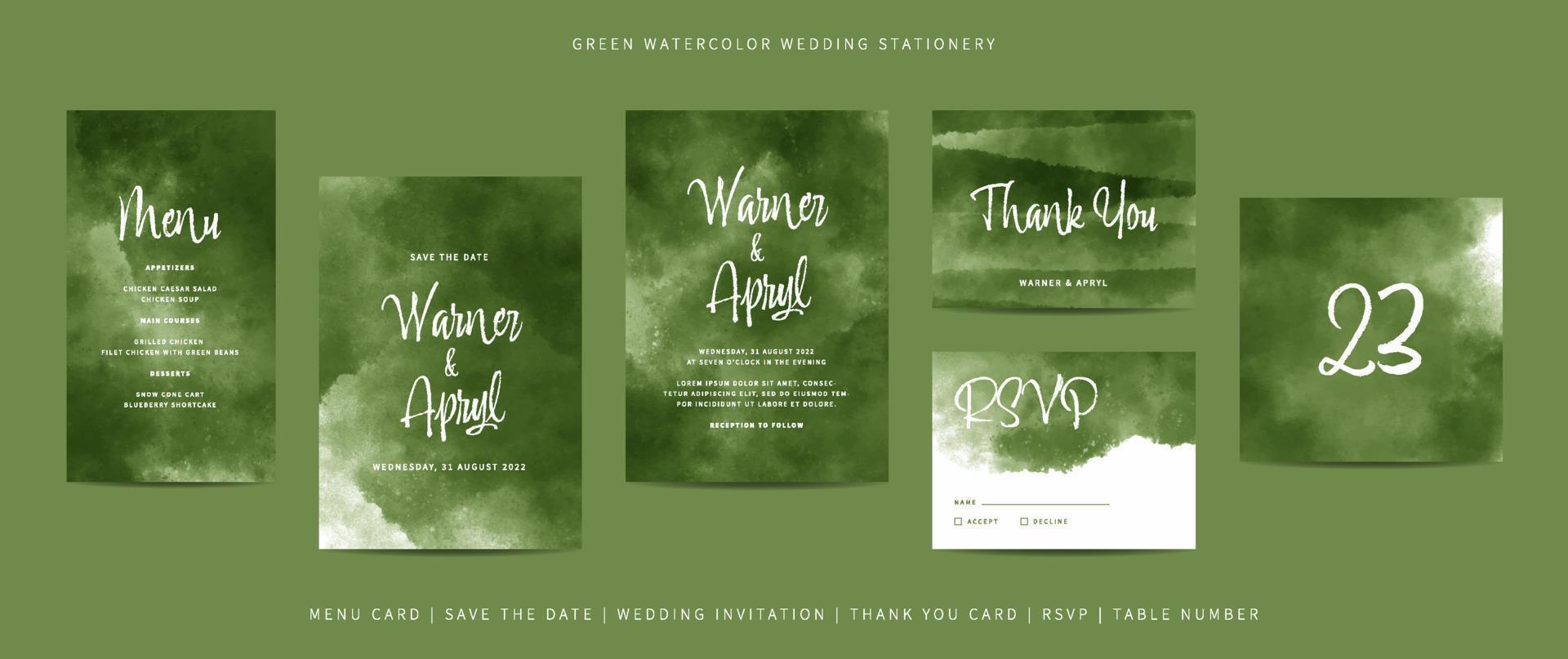 Collection of template wedding stationery with abstract watercolor vector