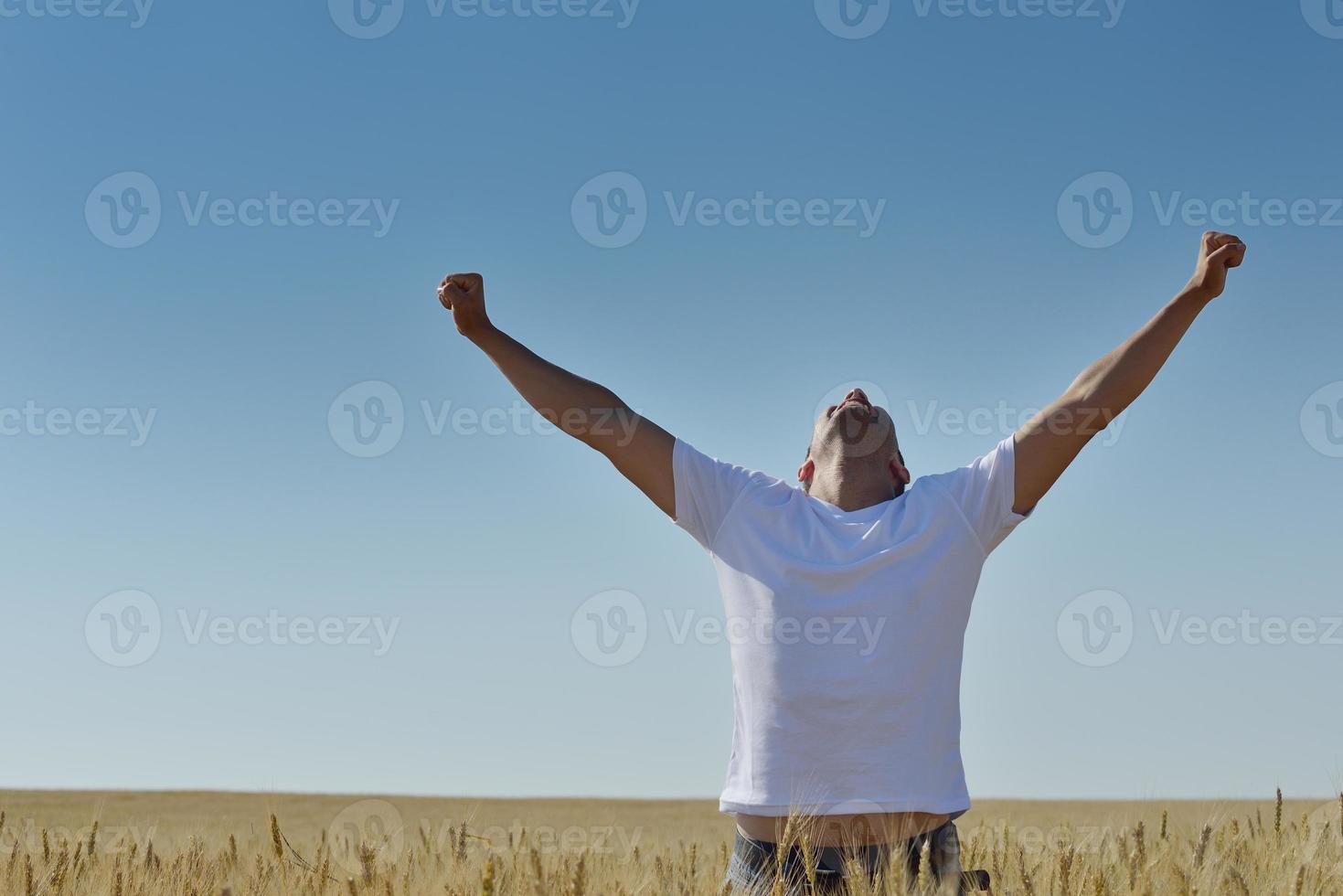 man in wheat field photo