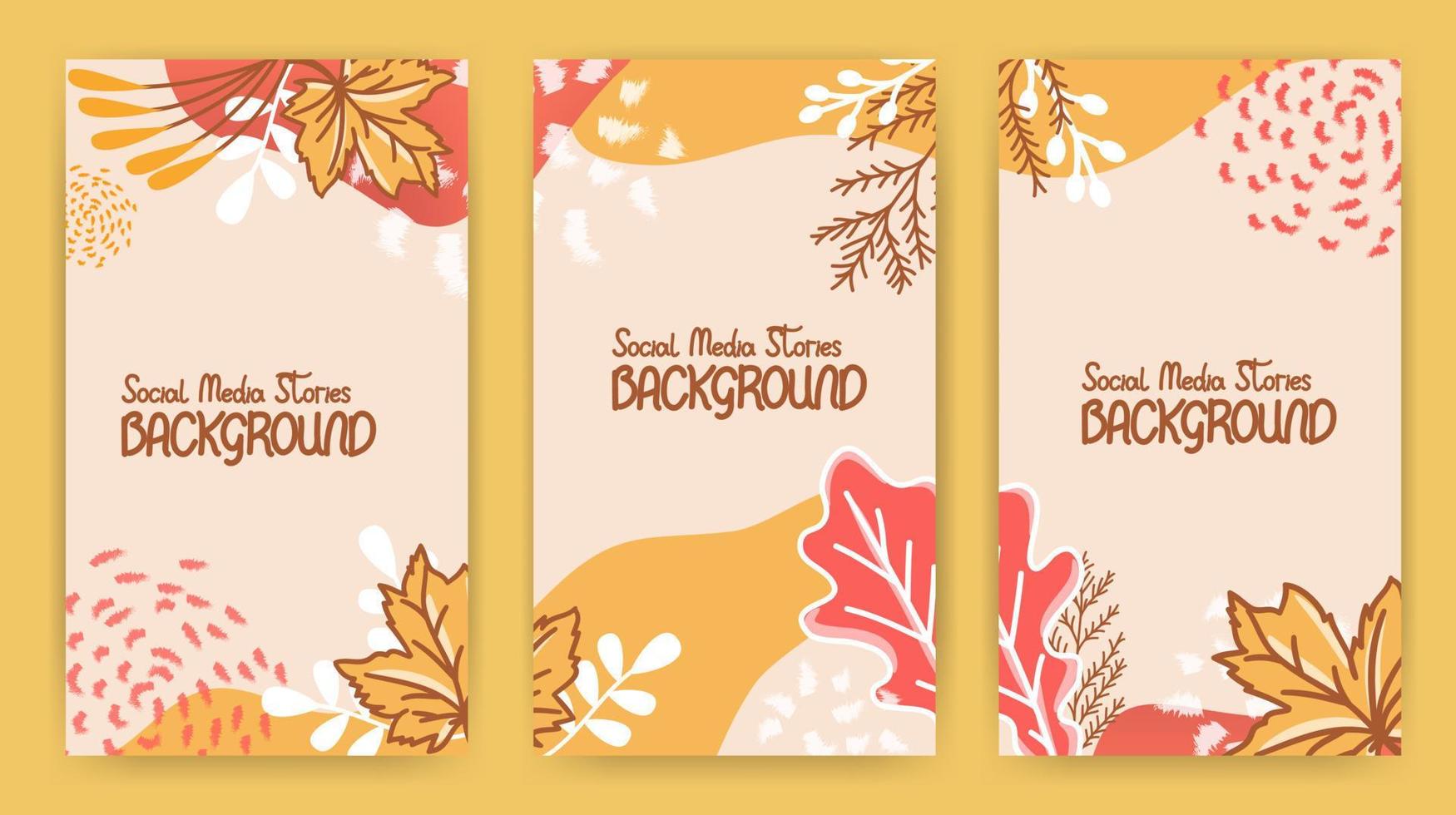 Set of background for social media stories on colorful design, leaf ornament and abstract element background vector