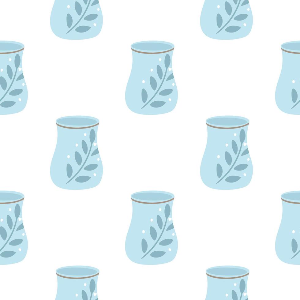 Blue painted bowls for drinks seamless pattern vector