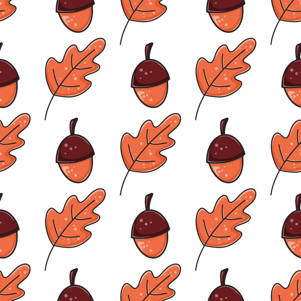 Acorns and acorn leaves seamless autumn pattern vector illustration