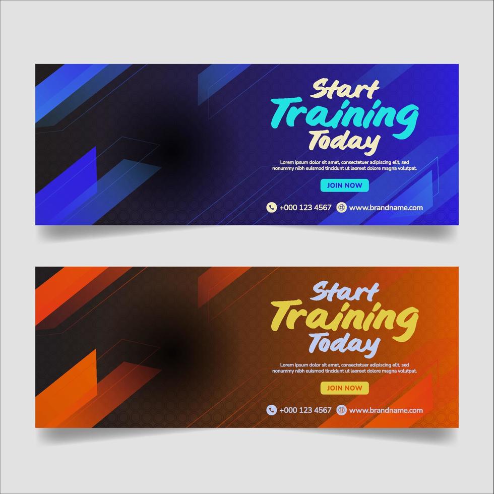 Start training today and gym social media cover web banner template vector