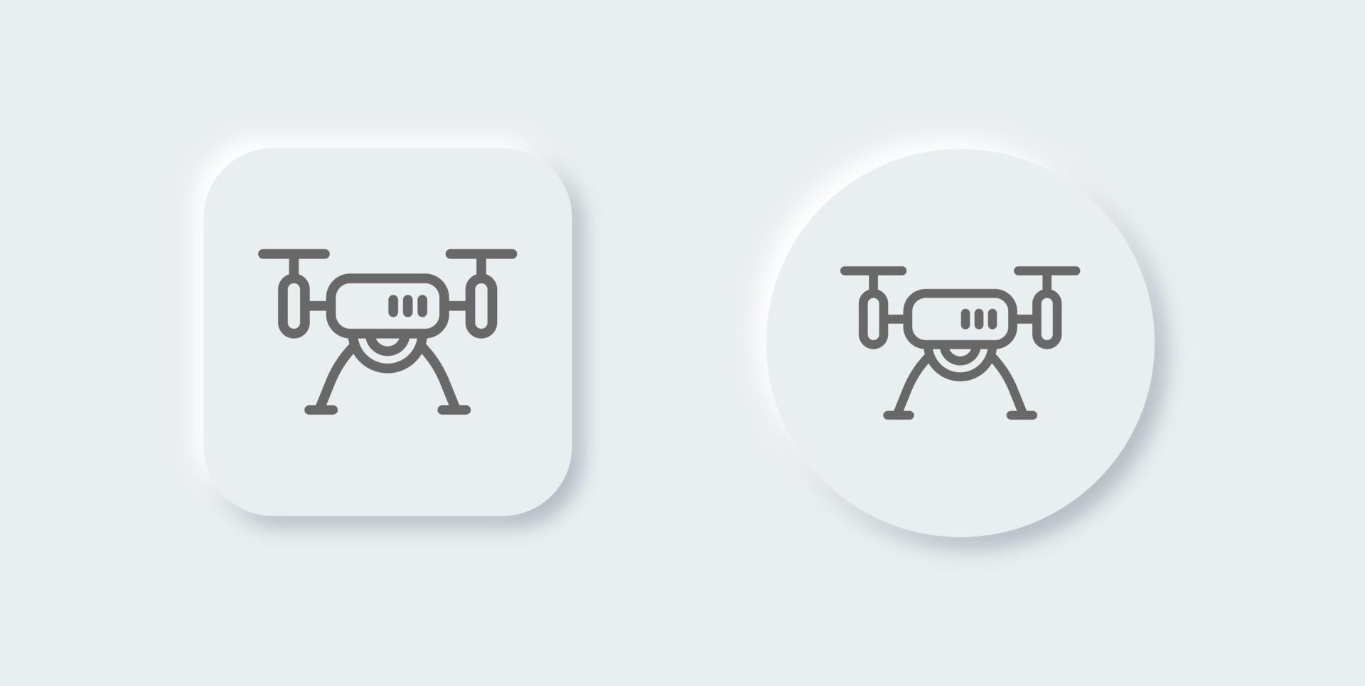 Drone line icon in neomorphic design style. Aerial camera signs vector illustration.