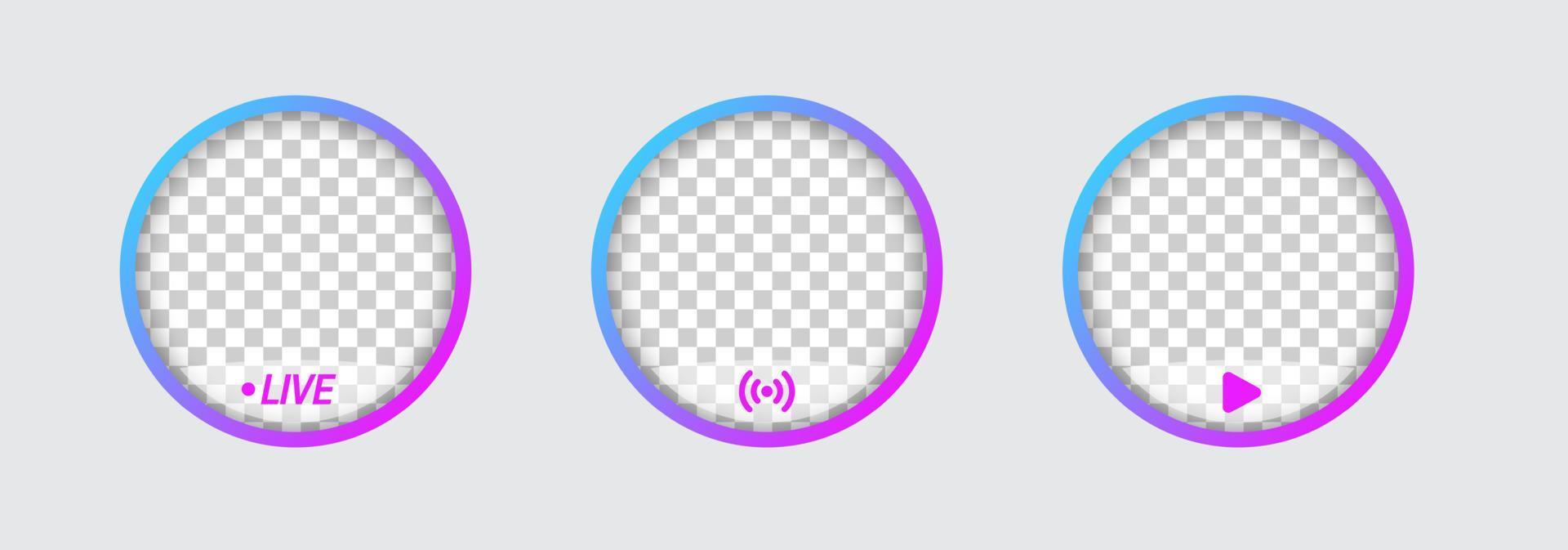 Round profile frame for live streaming on social media. Gradient livestream frame. vector