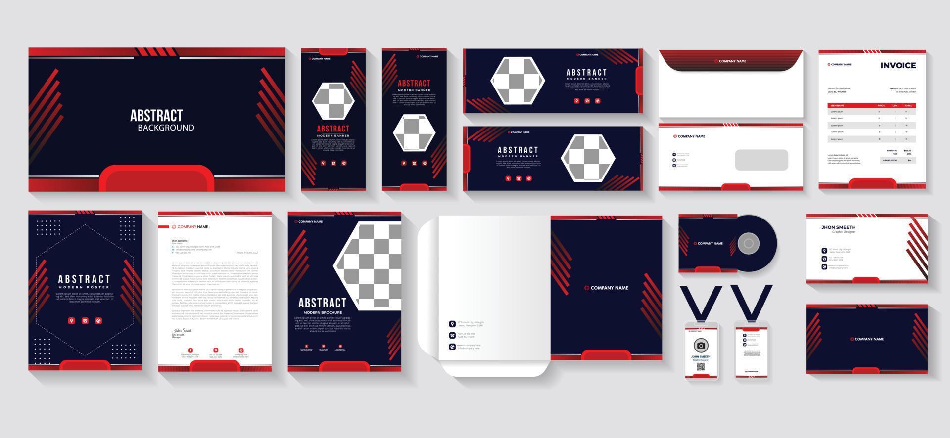 Red And soft Blue Modern Abstract Business Identity Stationery Design Set vector