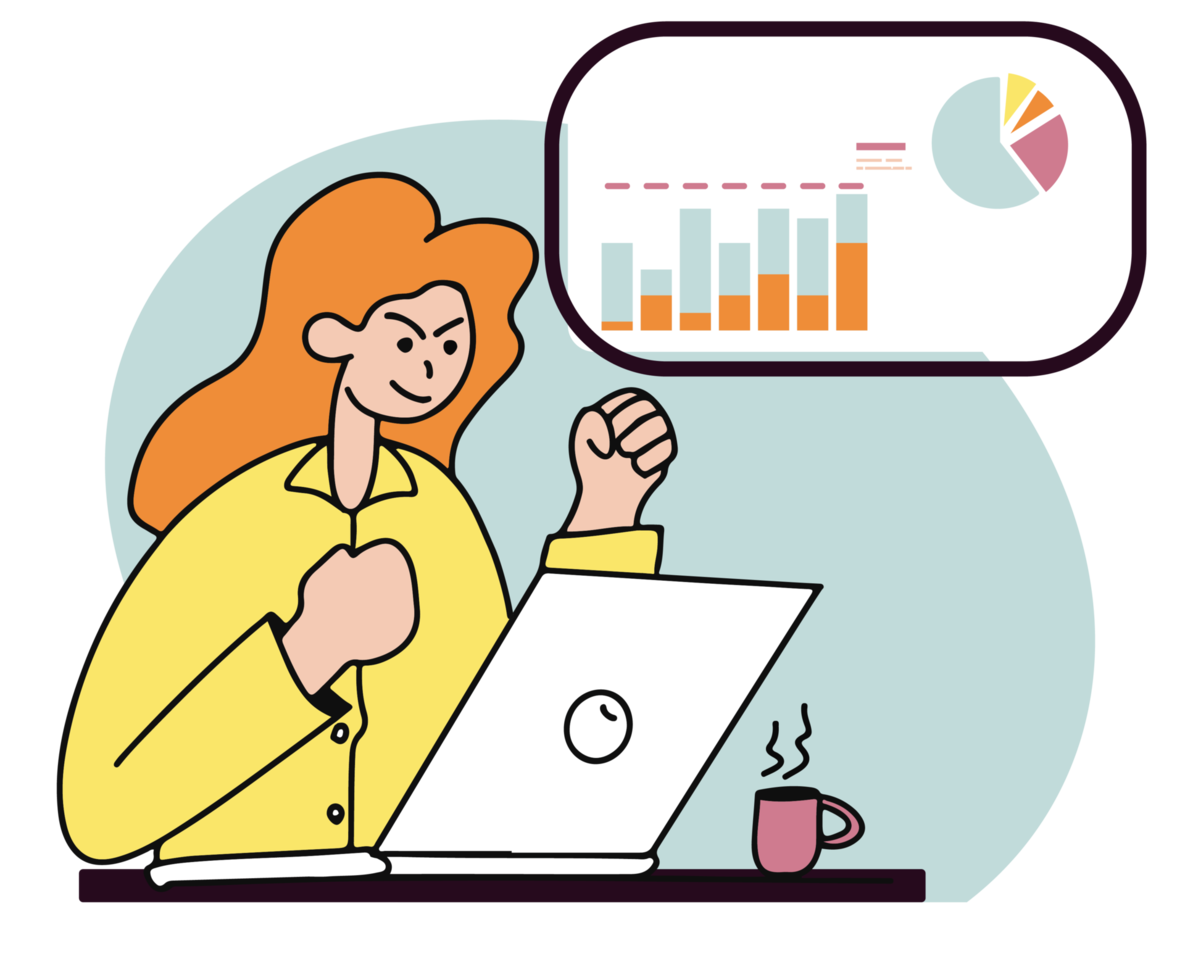 Illustration of Data Analysis concepts, working women work with laptops. png