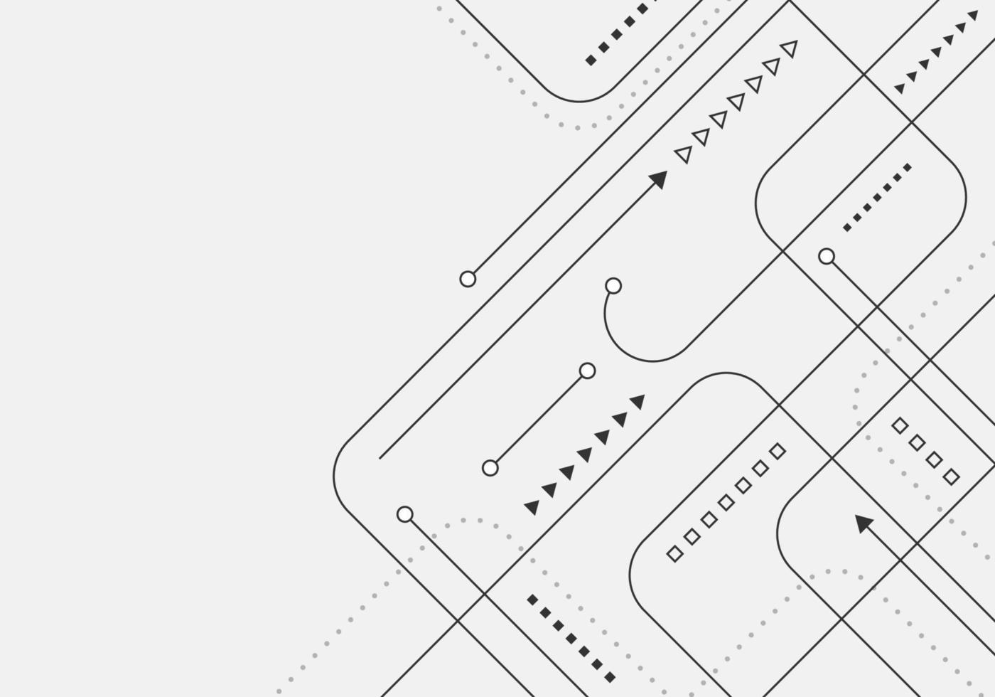 conexión de red de tecnología abstracta líneas de circuito geométrico negro y nodo aislado sobre fondo blanco vector