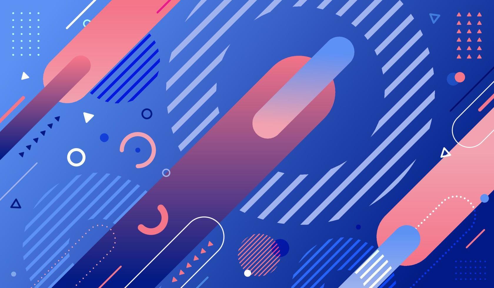 Abstract background blue and pink gradient geometric elements pattern memphis retro style vector