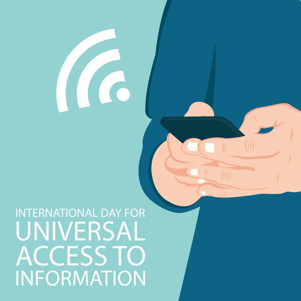 illustration vector graphic of hand holding smart phone, showing wifi icon, perfect for international day, universal access to information, celebrate, greeting card, etc.