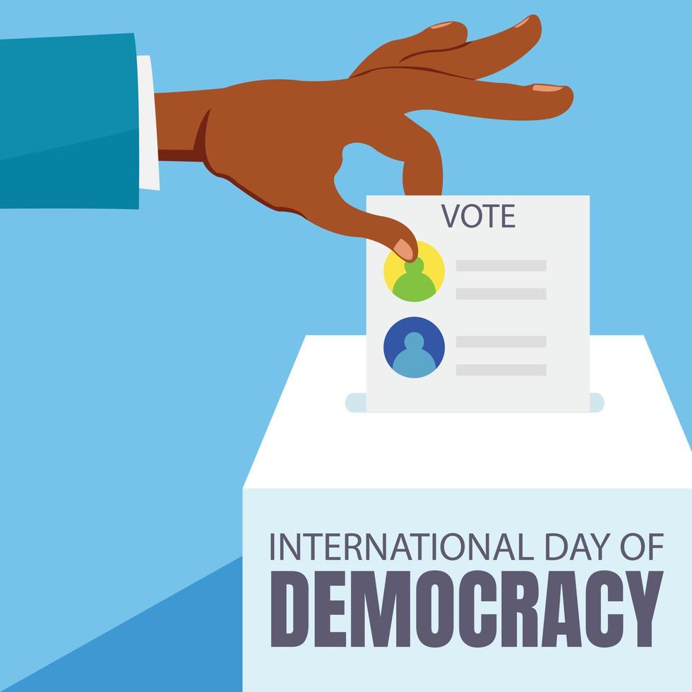 ilustración gráfica vectorial de la mano poniendo la tarjeta de votación en la caja, perfecta para el día internacional de la democracia, celebración, tarjeta de felicitación, política, etc. vector