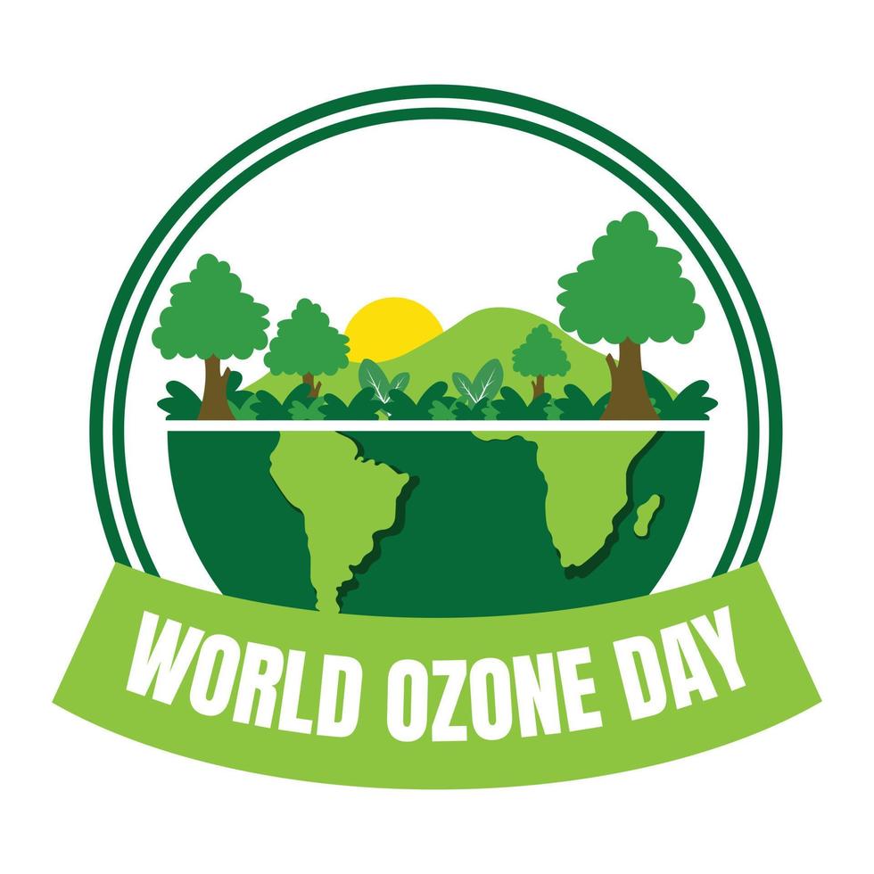 illustration vector graphic of mountain forest landscape above half the earth, perfect for international day, world ozone day, preservation of the ozone layer, ecology, etc.