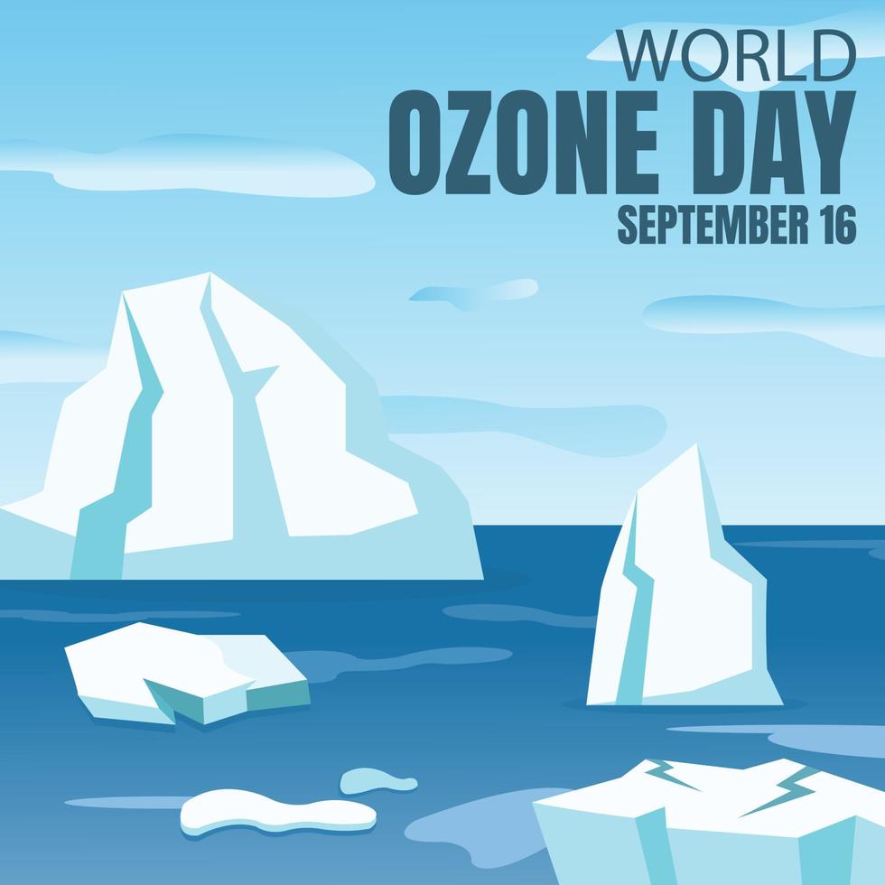 illustration vector graphic of melting ice island in the ocean, showing blue sky, perfect for international day, preservation of the ozon layer, celebrate, greeting card, nature, etc.