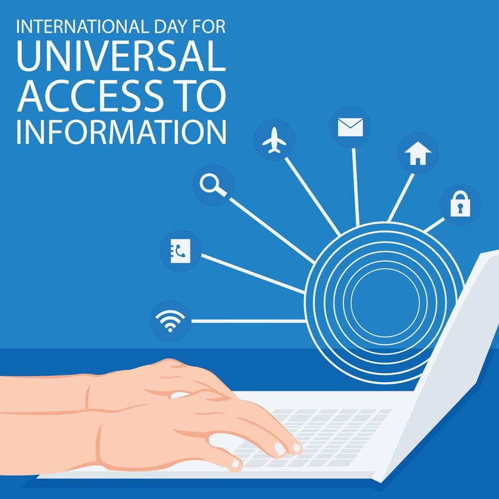 illustration vector graphic of hand typing on a laptop, displaying digital icons, perfect for international day, universal access to information, celebrate, greeting card, etc.