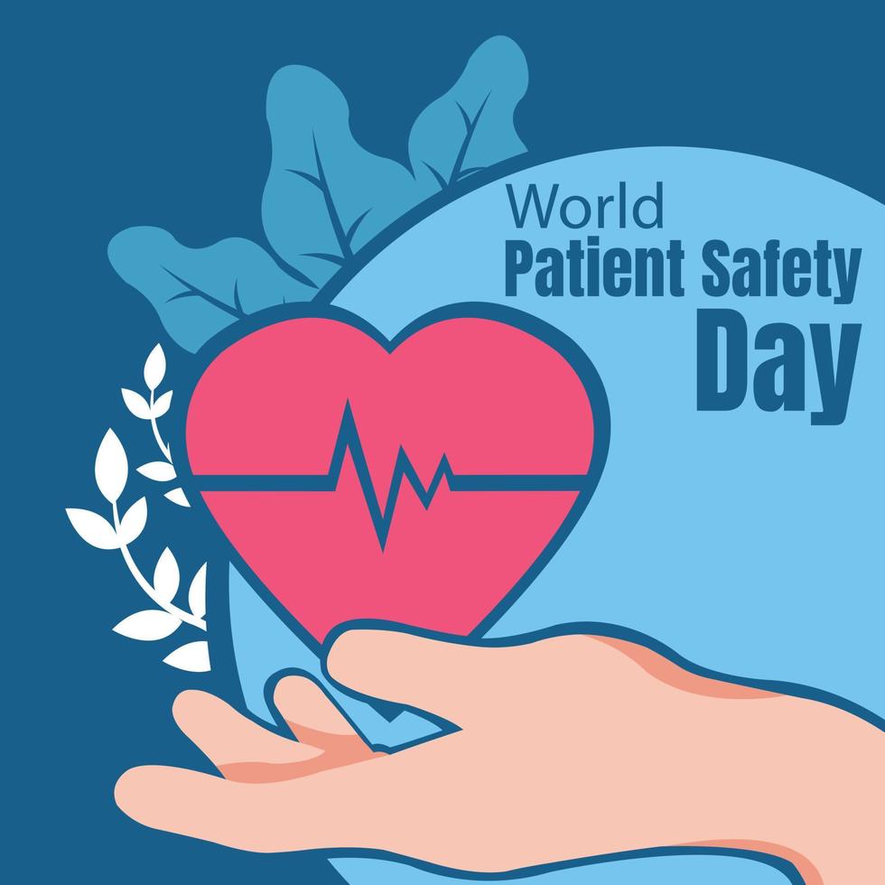 ilustración gráfica vectorial de la mano que sostiene el símbolo de presión cardíaca, que muestra la hoja, perfecta para el día internacional, día mundial de la seguridad del paciente, celebración, tarjeta de saludo, médico, etc. vector