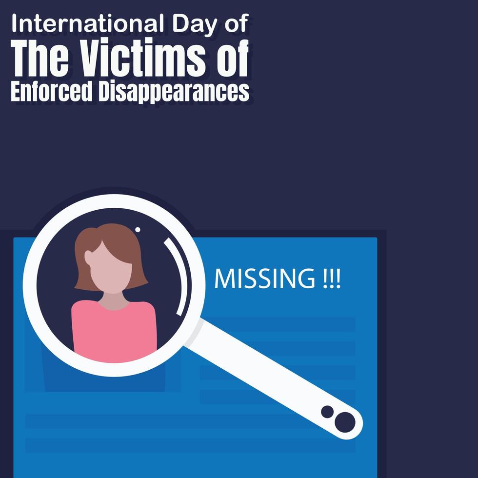 illustration vector graphic of someone is using a magnifying glass to read missing persons info on paper, perfect for international day, victims of enforced disappearances, celebrate, greeting card
