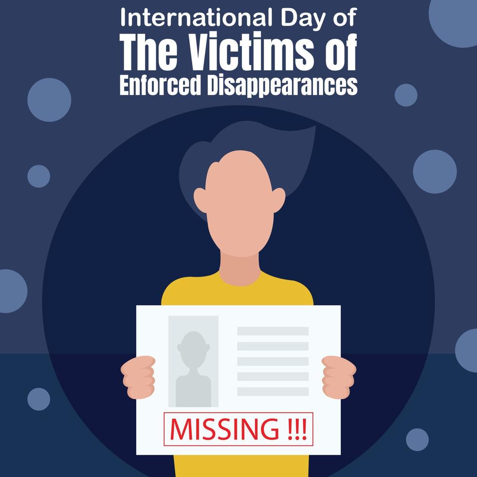 illustration vector graphic of a man holding a missing persons information board, perfect for international day, victims of enforced disappearances, celebrate, greeting card, etc.