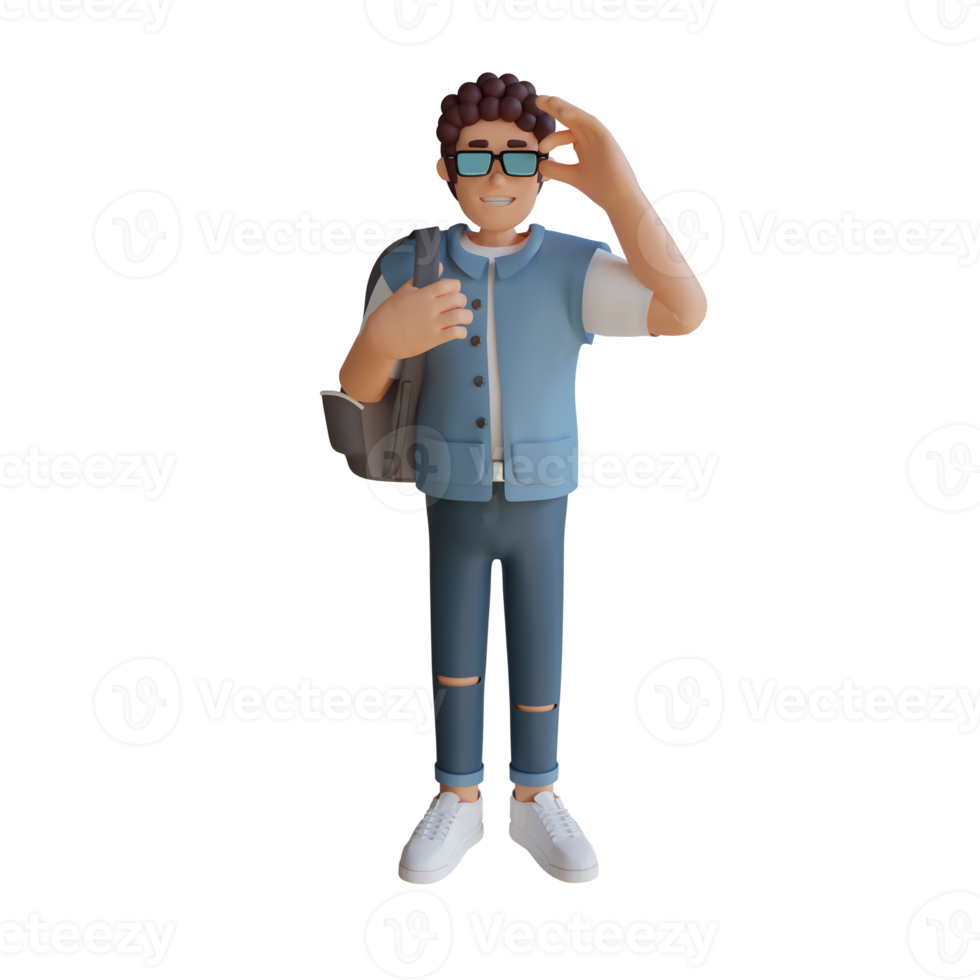 Boy back to school mascot 3d character illustration wearing glasses png