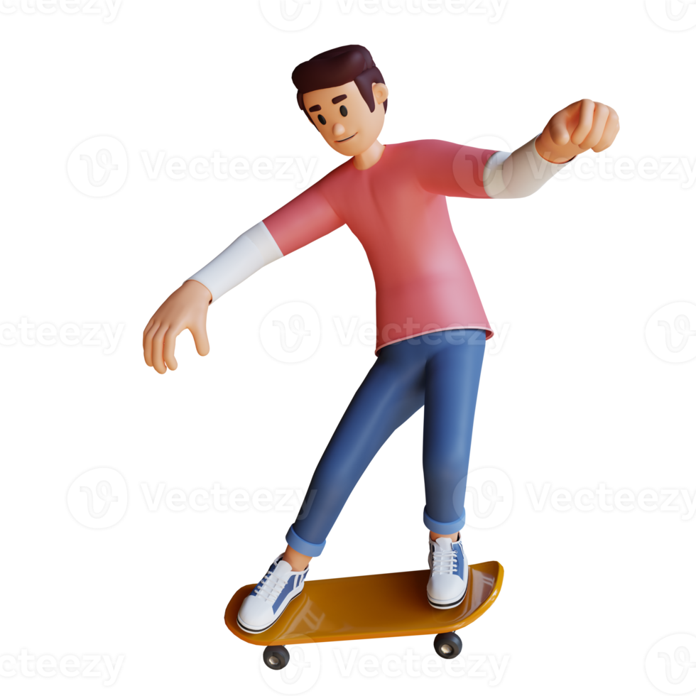 Boy skateboard mascot 3d character illustration png