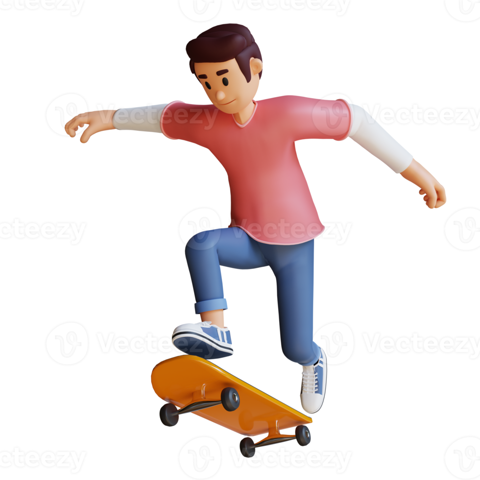 Boy skateboard mascot 3d character illustration png