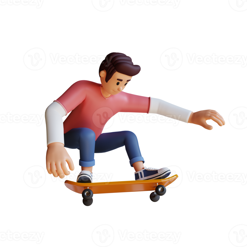 Boy skateboard mascot 3d character illustration png