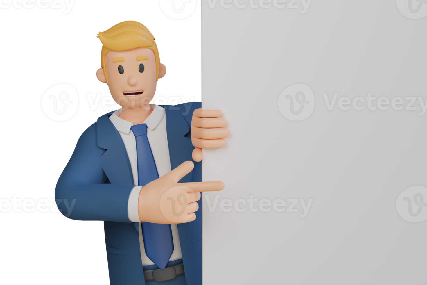 Businessman holding blank white canvas character 3d character illustration png