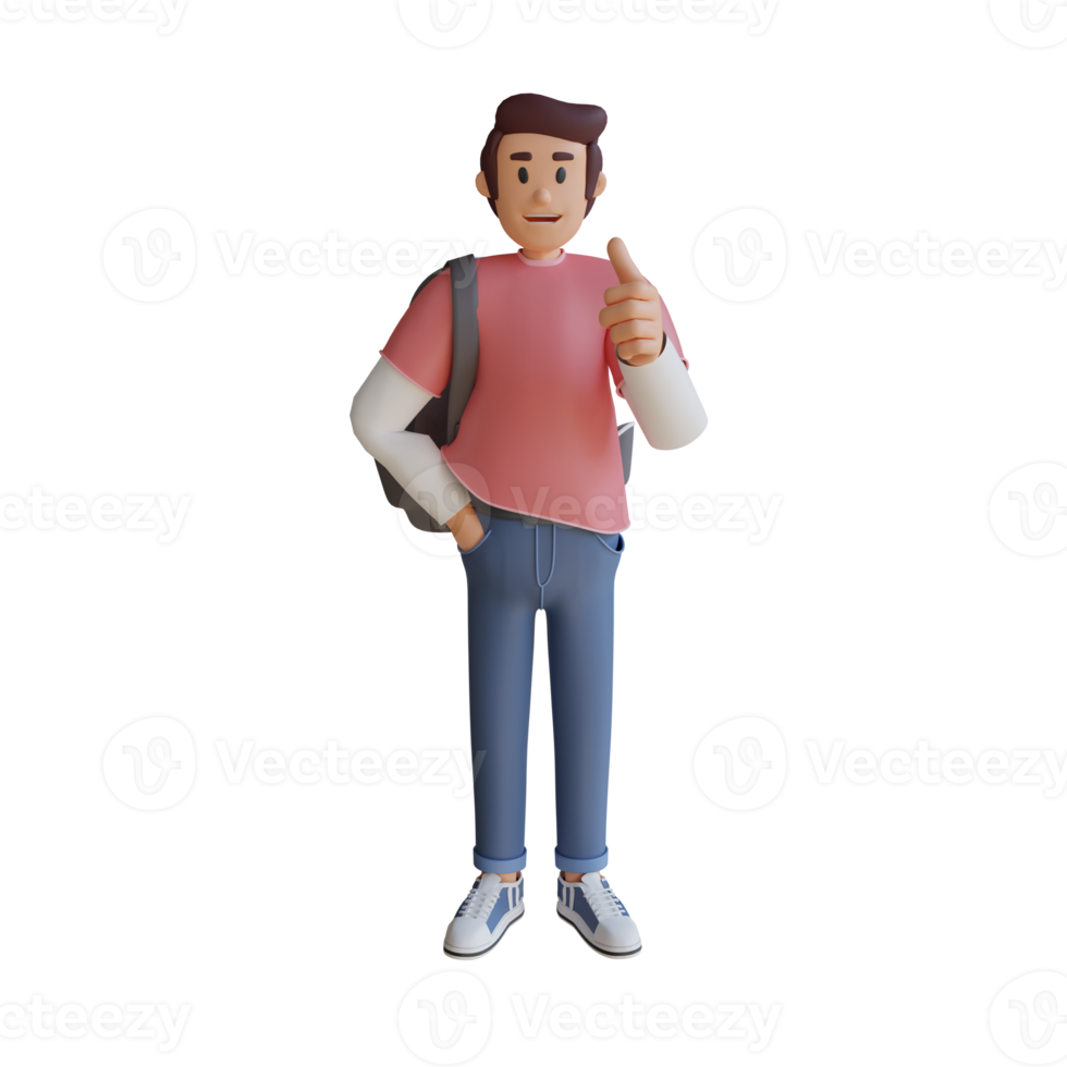 chico de regreso a la escuela mascota ilustración de personaje 3d png