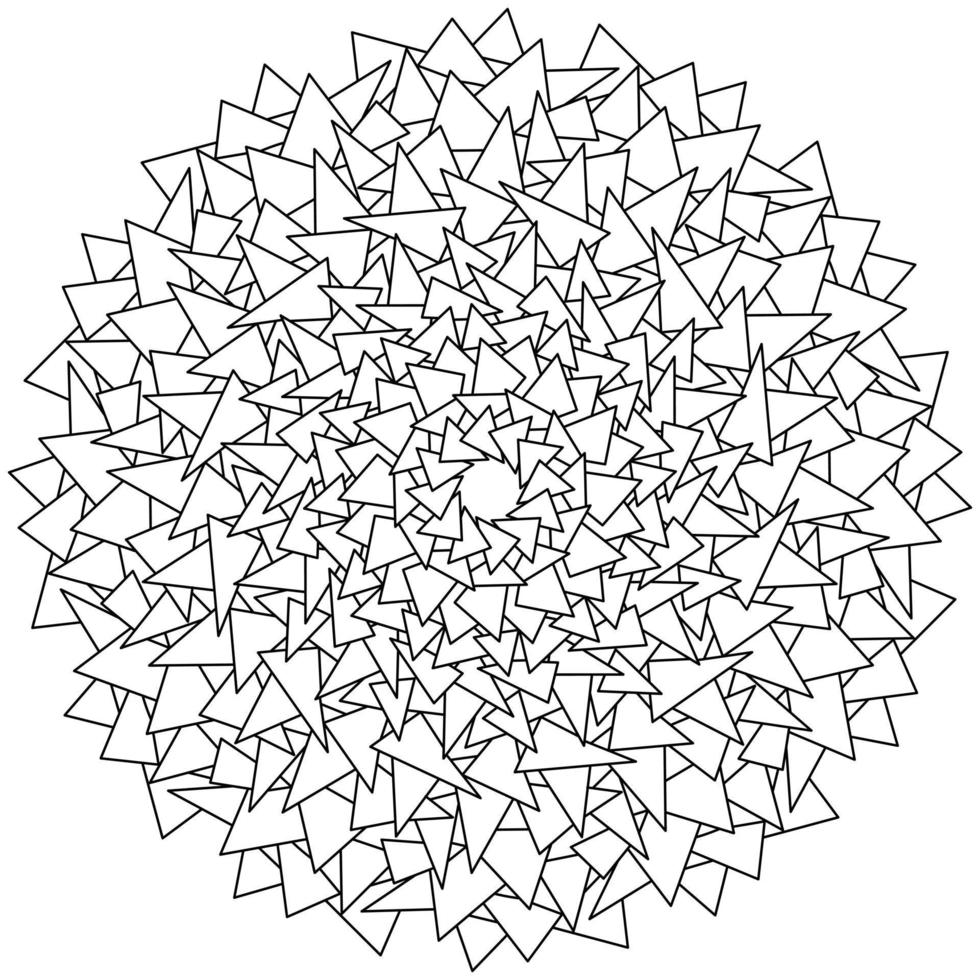 Mandala from many different triangles, meditative coloring page vector