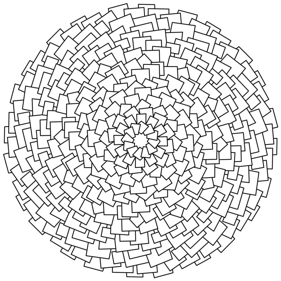 mandala de contorno de muchos cuadriláteros pequeños, página para colorear de cuadrados y rectángulos de varios tamaños vector