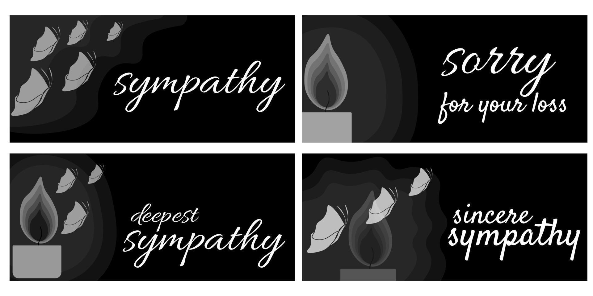 condolence card set, lettering on a restrained postcard vector