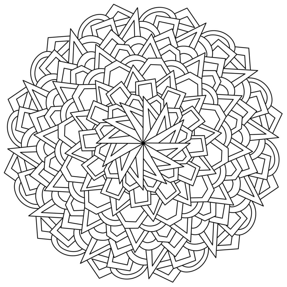 mandala de contorno abstracto de varias formas geométricas, página para colorear en forma de círculo con varios patrones vector