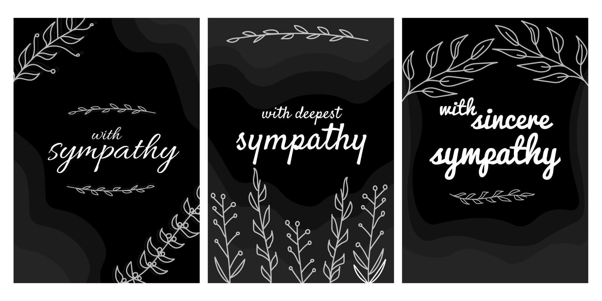 condolence card set, with sympathy lettering on a restrained postcard vector