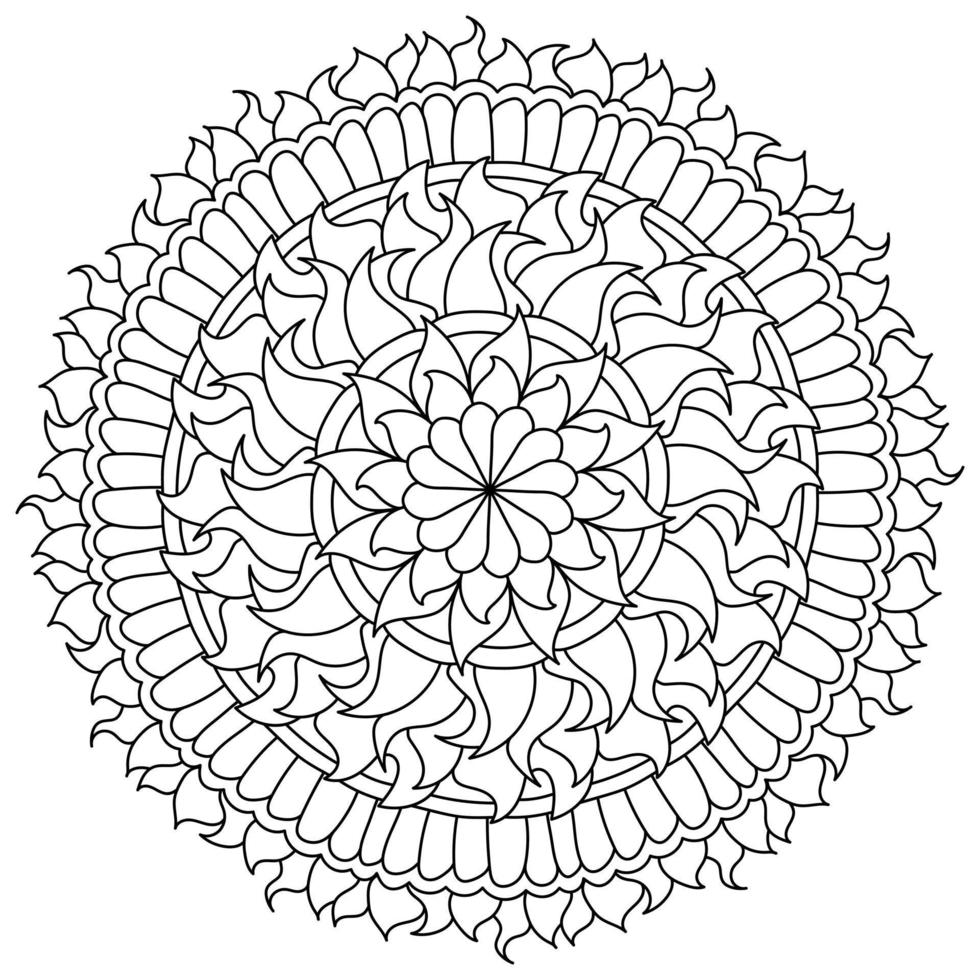 Contour mandala with floral elements, zen coloring page in the shape of a circle with patterns vector