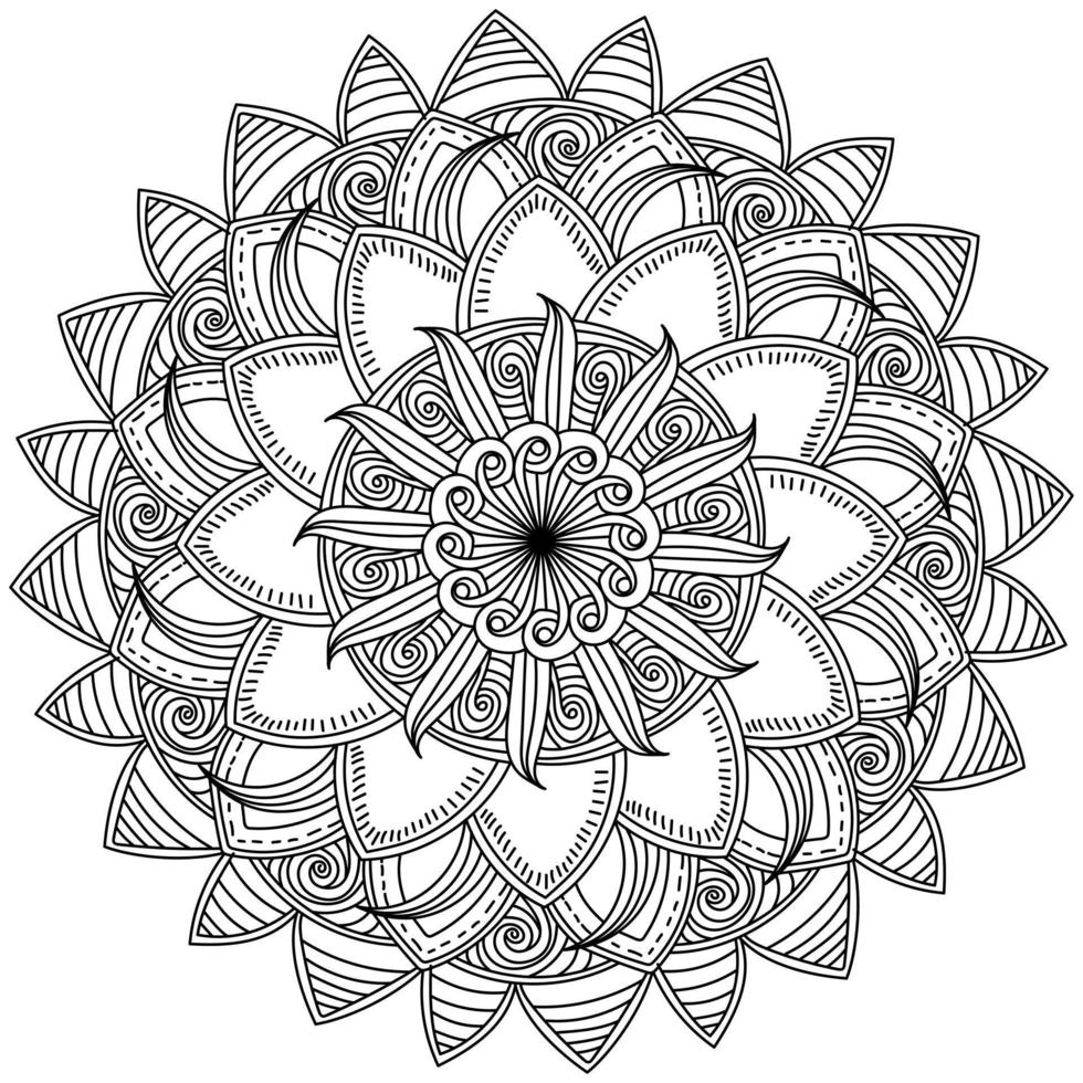 Abstract mandala with striped petals, meditative coloring page in the shape of a fantasy flower vector