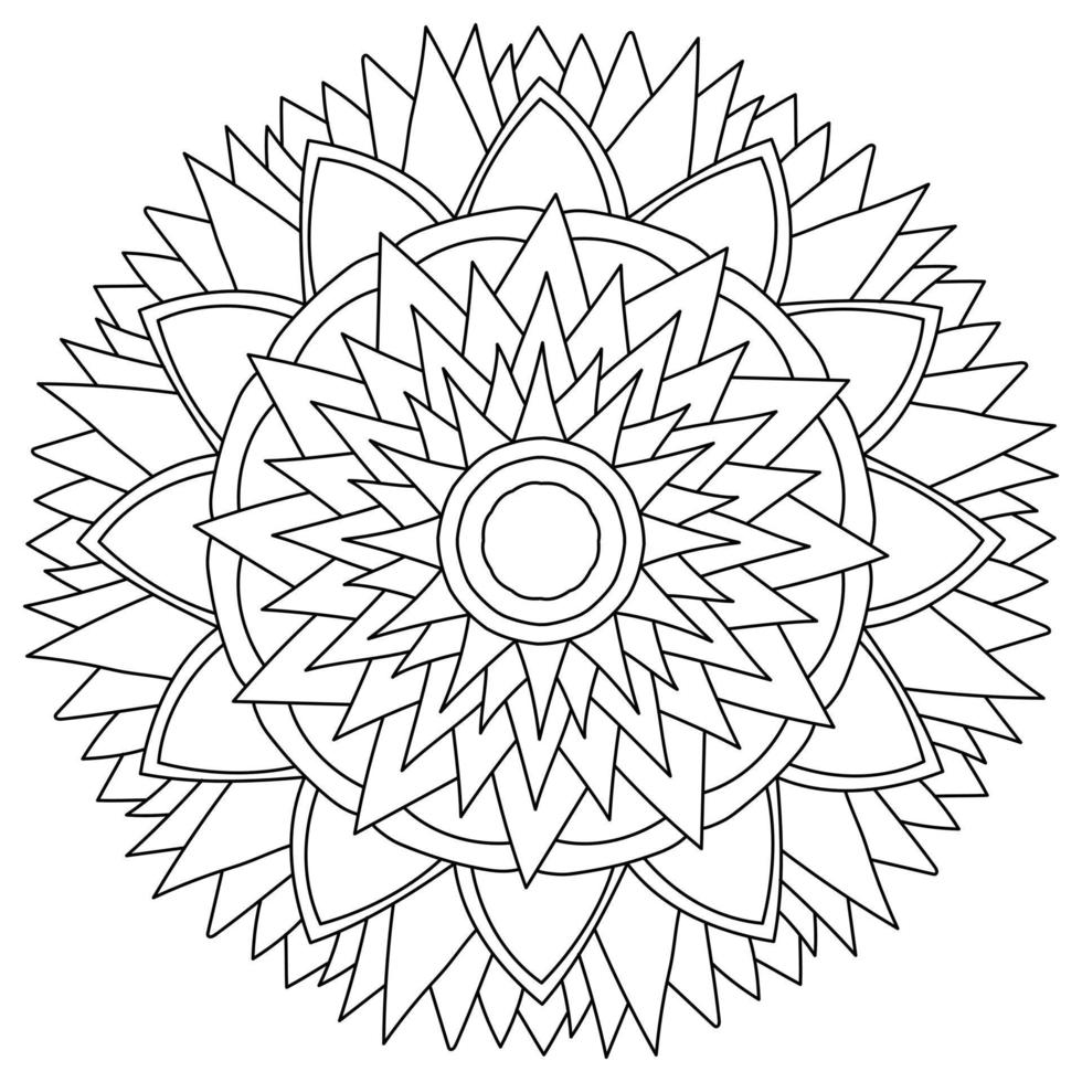 Contour mandala with sharp corners and flowing petals, zen coloring page in the shape of a fantasy flower vector