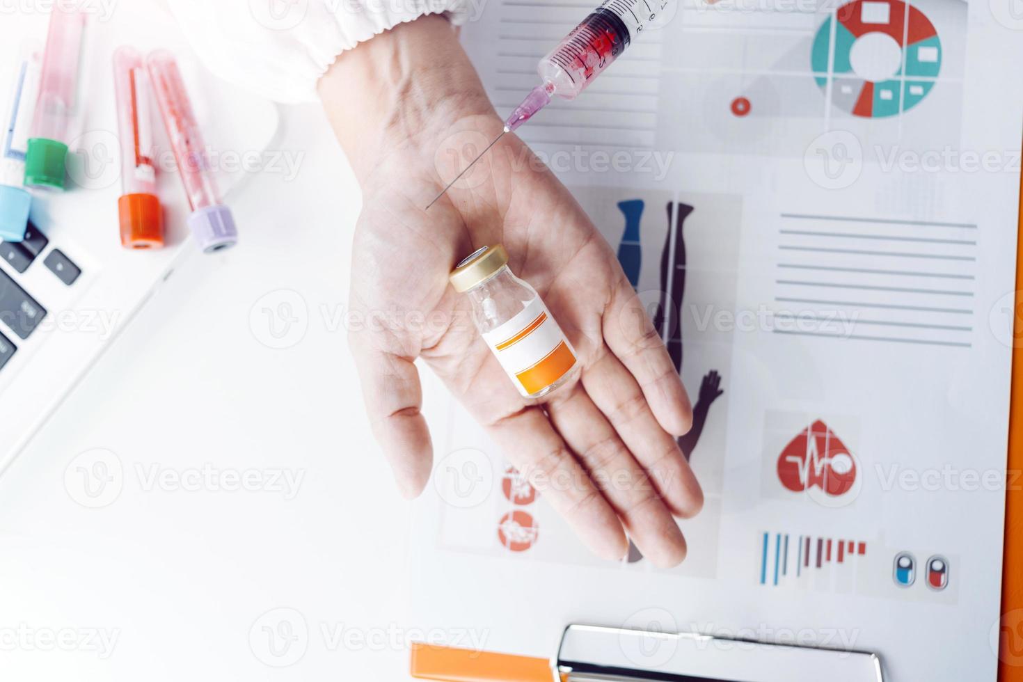 Medicine doctor and stethoscope touching icon medical network connection with modern interface on digital tablet in hospital background. Medical technology network concept photo