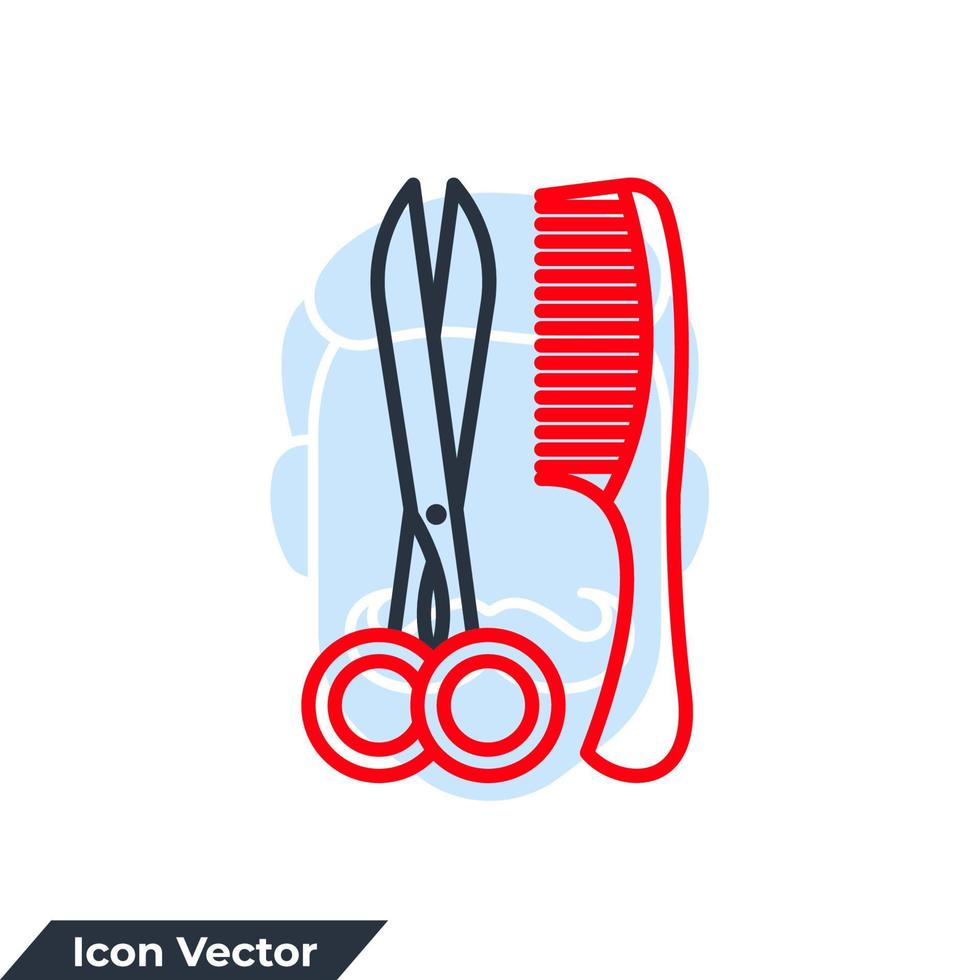 ilustración vectorial del logotipo del icono de tijera y peine. plantilla de símbolo de peluquería para la colección de diseño gráfico y web vector