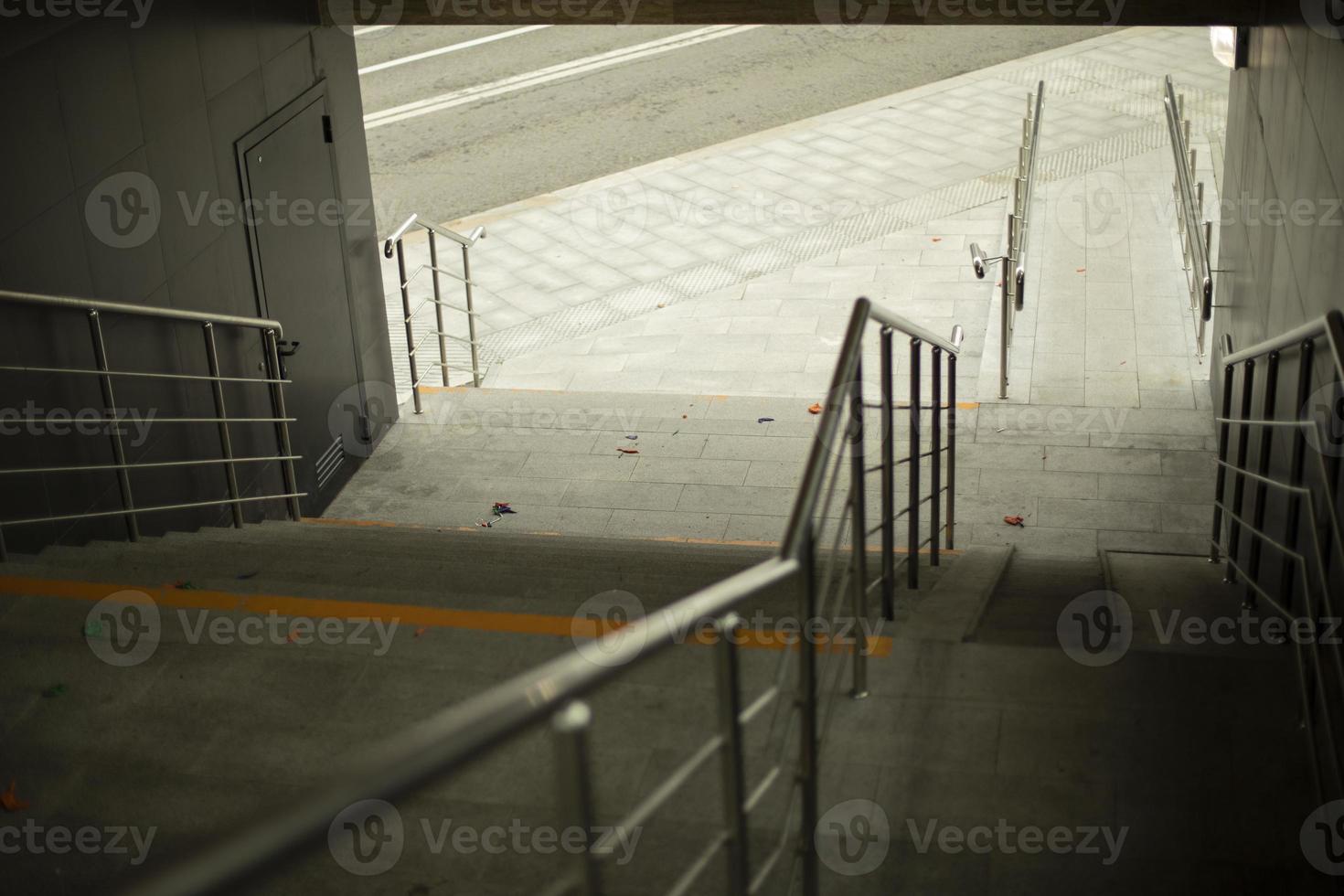Steel handrails for support when descending the steps. photo